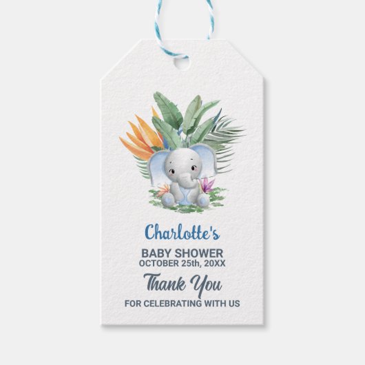 Baby Boy Elephant Baby shower Bedankt Cadeaulabel (Voorkant)