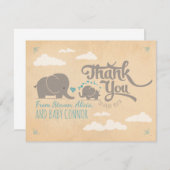 Baby Boy Elephant Baby shower Dank u wel kaarten (Voorkant / Achterkant)