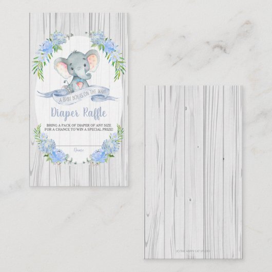 Baby Boy Elephant Baby shower Diaper Raffle Informatiekaartje (Voorkant / Achterkant)