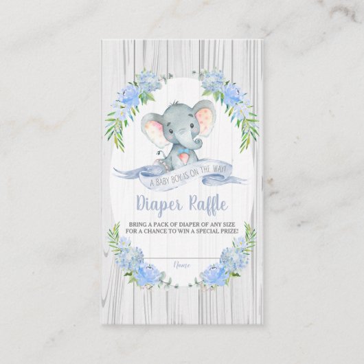 Baby Boy Elephant Baby shower Diaper Raffle Informatiekaartje (Voorkant)