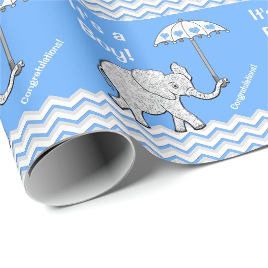 Baby Boy Elephant Baby shower Wrapping Paper Cadeaupapier (Rol Hoek)