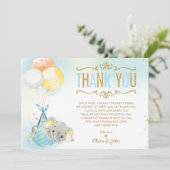 Baby Boy Elephant Balloons Baby shower Sprinkle Bedankkaart (Staand voorkant)