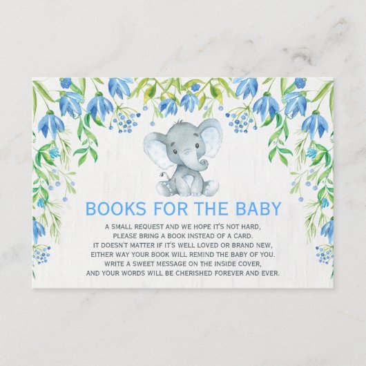 Baby Boy Elephant Blue Floral Breng een Boek Kaart (Voorkant)