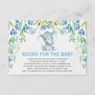 Baby Boy Elephant Blue Floral Breng een boekenkaar Informatiekaartje