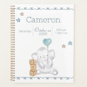 Baby Boy Elephant Custom Naam en Geboorte Details Planner (Voorkant)