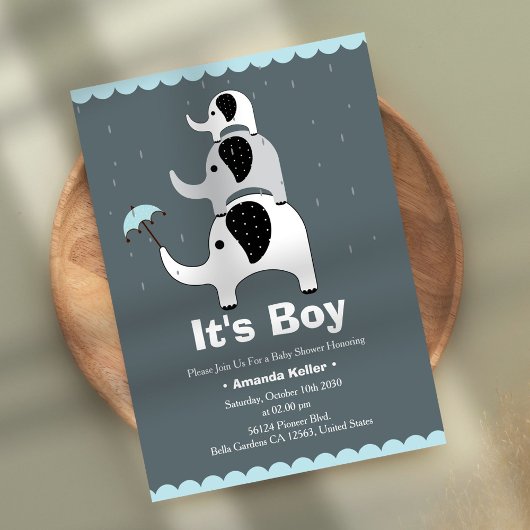 Baby Boy Elephant Douche Uitnodiging