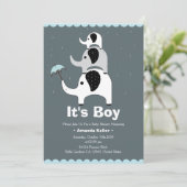 Baby Boy Elephant Douche Uitnodiging (Staand voorkant)