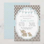 Baby Boy Elephant Douche Uitnodiging - Blauw (Voorkant / Achterkant)