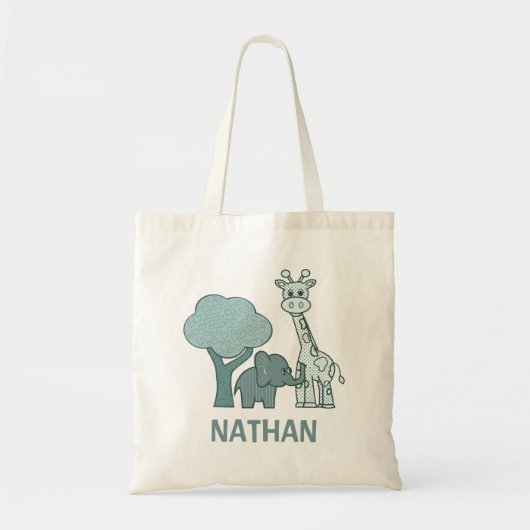 Baby Boy Elephant en Giraffe Gepersonaliseerd Tote Bag (Voorkant)