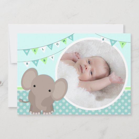 Baby Boy Elephant Fotogeboorteaankondiging Aankondiging (Achterkant)