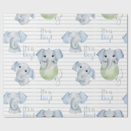 Baby Boy Elephant Het is een Jongen Shower Cadeaupapier (Vlak)