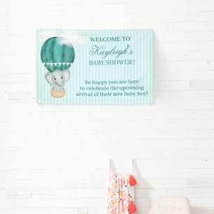Baby Boy Elephant in Hot Air Ballon Baby shower Spandoek
