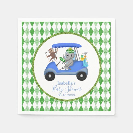 Baby Boy Elephant & Monkey Golf Servet (Voorkant)