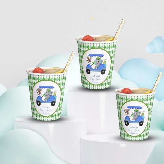 Baby Boy Elephant & Monkey Golf Shower Papieren Bekers