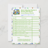 Baby Boy Elephant & Monkey Golf Shower Score Kaart Notitiekaartje (Voorkant)