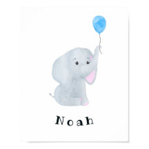 Baby Boy Elephant Nursery Wall Art