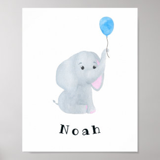 Baby Boy Elephant Nursery Wall Art Poster