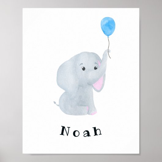  Baby Boy Elephant Nursery Wall Art Poster (Voorkant)