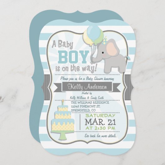 Baby Boy Elephant, Oerwoud Dier Baby shower Kaart (Voorkant / Achterkant)