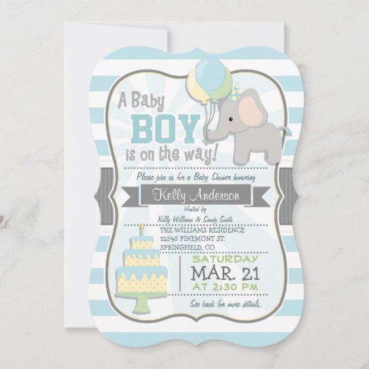 Baby Boy Elephant, Oerwoud Dier Baby shower Kaart (Voorkant)