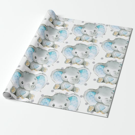 Baby Boy Elephant Oerwoud Pattern Baby shower Gift Cadeaupapier (Uitgerold)