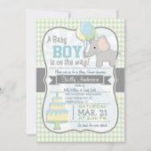 Baby Boy Elephant, Pastel Baby shower Uitnodigen Kaart (Voorkant)