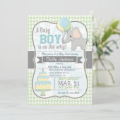 Baby Boy Elephant, Pastel Baby shower Uitnodigen Kaart (Staand voorkant)
