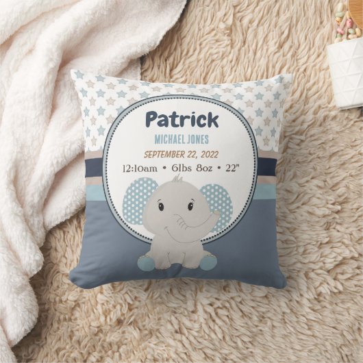 Baby Boy Elephant Persoonlijke naam Birth Stats Kussen (Deken)