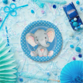 Baby Boy Elephant Polka Dot Shower Papieren Bordje (Feest)