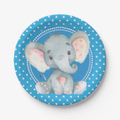 Baby Boy Elephant Polka Dot Shower Papieren Bordje (Voorkant)