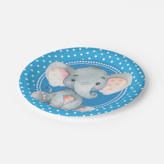 Baby Boy Elephant Polka Dot Shower Papieren Bordje (Gekanteld)