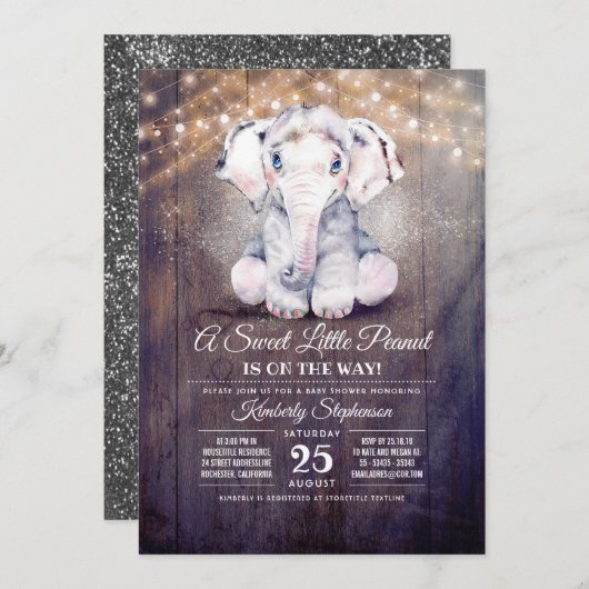 Baby Boy Elephant Rustic Baby shower Uitnodiging (Voorkant / Achterkant)