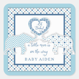 Baby Boy Elephant Thema Douche Hart Chevron Art Vierkante Sticker