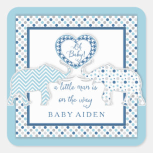Baby Boy Elephant Thema Douche Hart Chevron Art Vierkante Sticker
