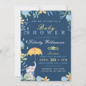 Baby Boy Elephant Umbrella Baby shower Invitation Kaart (Voorkant)