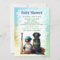 Baby Boy en Black Lab Baseball thema Baby shower