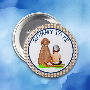 Baby Boy en Dog Baseball Baby shower Moeder om te  Ronde Button 7,6 Cm