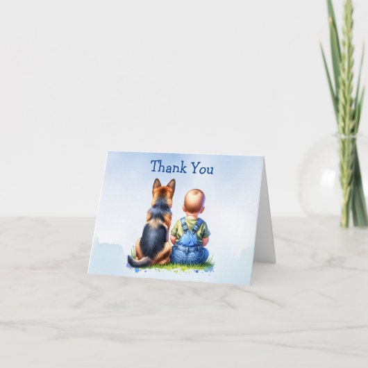 Baby Boy en Duitse Herder Baby shower Bedankt Kaart (Voorkant)