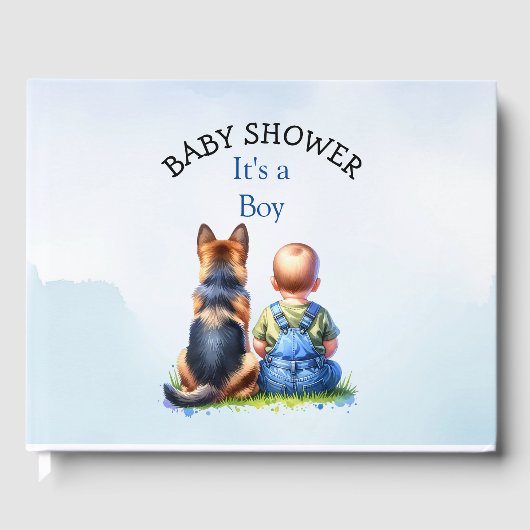 Baby Boy en een Duitse Herder Puppy Baby shower Gastenboek (Voorkant)