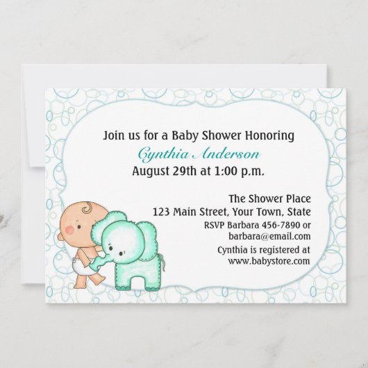 Baby Boy en Elephant Baby shower Kaart (Voorkant)