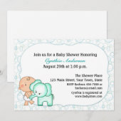 Baby Boy en Elephant Baby shower Kaart (Voorkant / Achterkant)