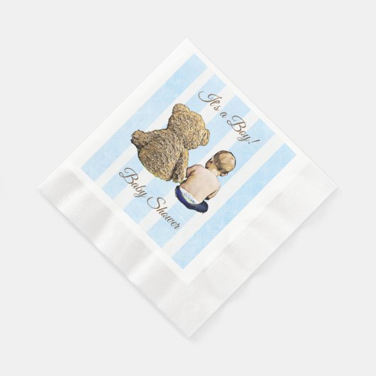 Baby Boy en Teddy Bear Blauw gestreepte servetten (Hoek)