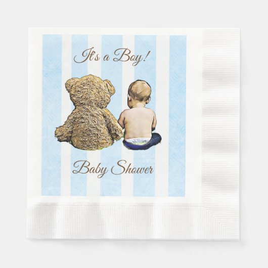 Baby Boy en Teddy Bear Blauw gestreepte servetten (Voorkant)