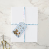 Baby Boy en Teddy Bear Blue Gestreept Dank je Labe Cadeaulabel (Met Touw)