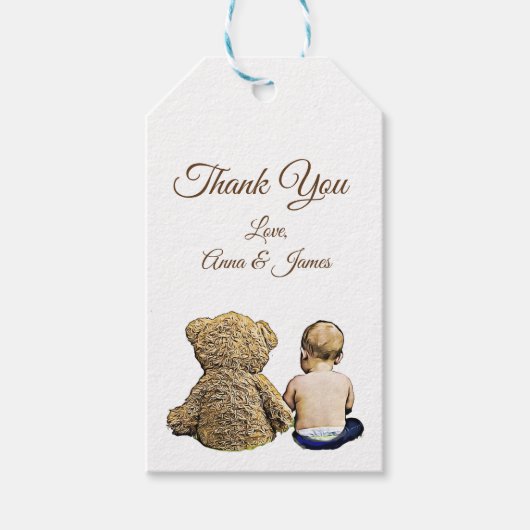 Baby Boy en Teddy Bear Dank je Label Cadeaulabel (Voorkant)