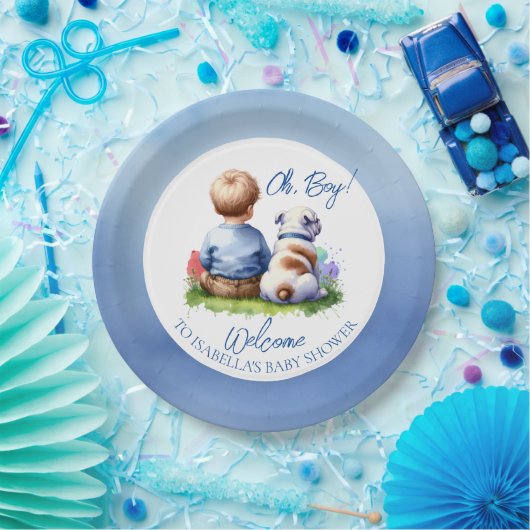 Baby Boy en zijn Bulldog Baby shower Papieren Bordje (Feest)
