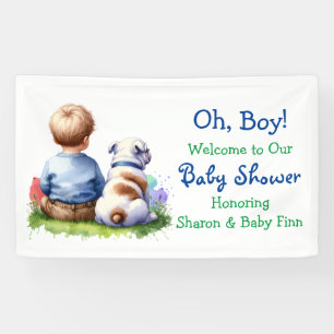 Baby Boy en zijn Bulldog Baby shower Spandoek