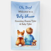 Baby Boy en zijn Corgi Puppy Baby shower Spandoek (Verticaal)