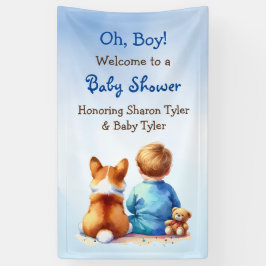 Baby Boy en zijn Corgi Puppy Baby shower Spandoek
