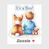 Baby Boy en zijn Corgi Puppy Baby shower Sticker (Vel)